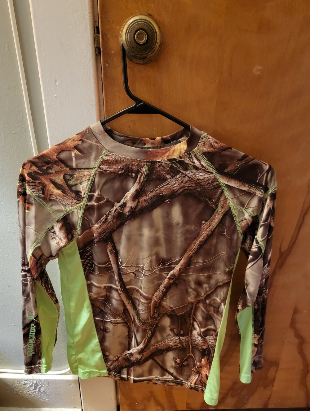 Boys Huntwirth Camo Long-Sleeve Hunting  Shirt with Neon Green Panels